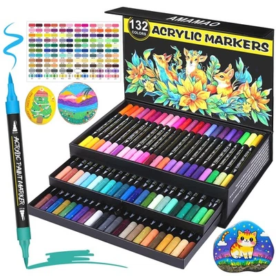 132 Colors Acrylic Paint Markers Pens Set,66 Pack Brush Acrylic Paint Markers... - Image 1 of 4