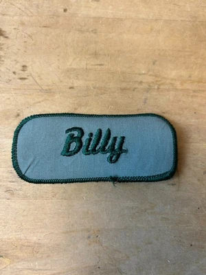 Vtg 70s BILLY Sew On Embroidered Clothing Jacket Uniform Name Patch GREEN - Image 1 of 3