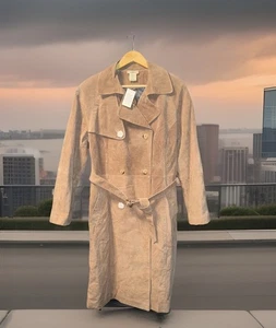 Vintage Tan Brown Suede Leather Trench Coat Overcoat Classic NEW Travel Smith M - Picture 1 of 10