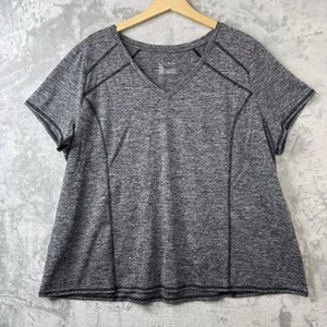 Livi Active Lane Bryant Top Womens 18/20 Black White Heathered V Neck Short Slv - Picture 1 of 8