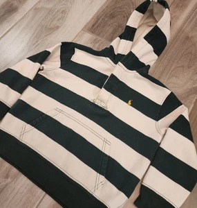 POLO Ralph Lauren Kids Green Stripe Rugby Fleece Hoodie Sweatshirt Sz 5 - Picture 1 of 10