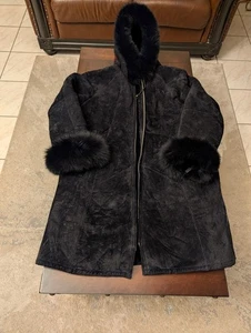 Knoles & Carter London Shearling Coat Hood Beautiful Fur Lined Sleeves/collar XL - Picture 1 of 9