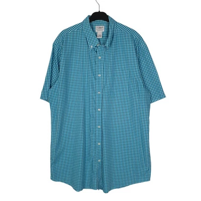 L.L.BEAN Blue Gingham Shirt Tall Short Sleeve Cotton Mens LT - Image 1 of 4