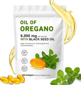 Oil of Oregano Softgels 6000Mg per Serving, 2 in 1 Formulated with Black Seed... - Picture 1 of 12