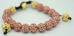 Bracciale tribale con perline macramè con cristallo rosa e oro FANTASTICO NUOVO COLORE - Foto 1 di 1