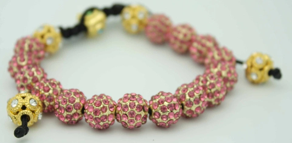 Macrame Beaded Tribal Bracelet with Pink and Gold Crystal FANCY NEW COLOR - Image 1 of 1