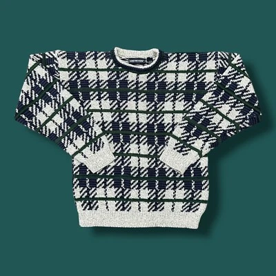 Vtg Chunky Knit Sweater 90s Crewneck Pullover Cotton Medium - Image 1 of 4