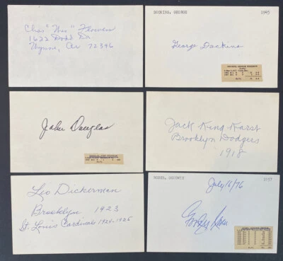 Brooklyn Dodgers Greats Signed Index Card Lot of 6 John King Karsh, Wes Flowers - Image 1 of 2