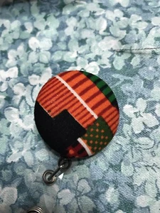 African Print "Kente" Fabric Retractable ID Name Badge Holder Reel clip on - Picture 1 of 2