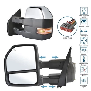 Tow Mirrors Power Heated Turn Signal For 2015-2019 Ford F-150 Left+Right Chrome - Picture 1 of 12