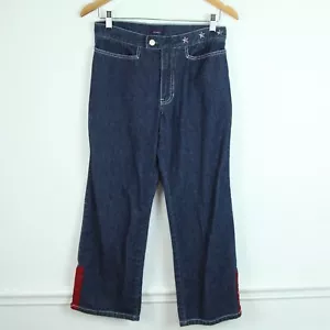Tommy Hilfiger Girl Jeans 5 90s Y2K Crop Embroidered Spell Out Preppy Wide Leg - Picture 1 of 9