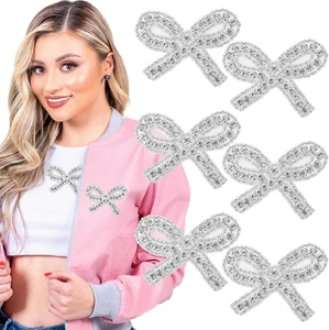 6Pcs Rhinestone Bow Iron on Patches Bowknot Beaded Appliques Sparkling Crystal S - Picture 1 of 7