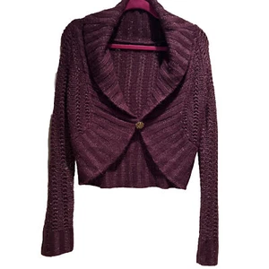 🧣🌹⚫️Bisou Bisou CroppedCardigan Sweater Burgundy/gold Metallic Women's Size M - Picture 1 of 6