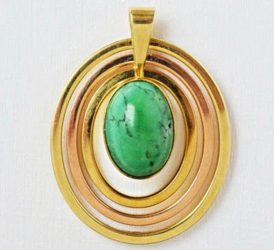 Designer - Anhänger 14 Karat 585 Gold 8,60 g Gelbgold Rotgold 35 x 26 mm Türkis - Bild 1 von 2