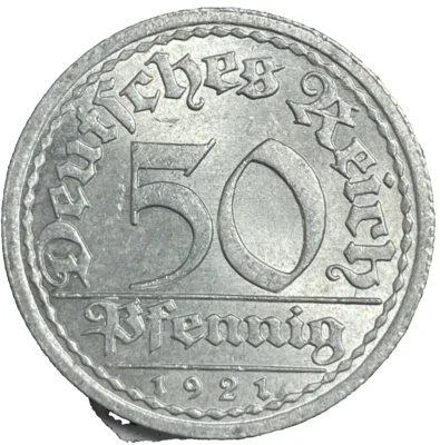 1921-A GERMANY (DEUTCHES REICH) - 50 Pfennig Coin - Vintage VN UNCIRCULATED coin - Image 1 of 2