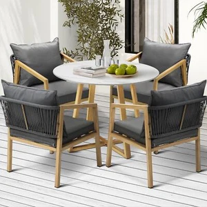 Livsip 5PCS Outdoor Dining Setting 90cm Table Lounge Chairs Patio Furniture Set - Picture 1 of 9