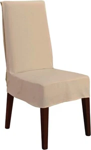 Sure Fit Short Armless Dining Chair 1-Piece Slipcover Duck Solid 100% Cotton Tan - Picture 1 of 9