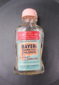 Vintage Bayer Aspirin for Children Glass Bottle Orange Flavored with Double lock - Picture 1 of 3