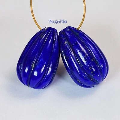 10mmx16mm Afghani Lapis Lazuli Fancy Carved Fluted Teardrop Briolette Bead (2) - Изображение 1 из 4