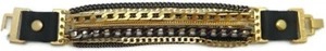 HAGAR SATAT Genuine Black Leather With 5 Black & Gold Chain Design Bracelet NWT - Picture 1 of 1