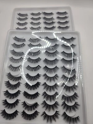 20 Pairs Natural  Cross False Eyelashes Handmade Makeup Fake Eye Lashes 3D - Image 1 of 4
