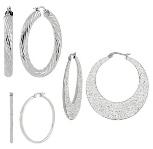 S.Michael Designs Stainless Steel Set of Three Fashion Hoop Earrings - Picture 1 of 4