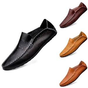 Leather Men's Shoes Casual Loafers Breathable Slip on Boat Shoes Flats Footwear - Picture 1 of 28