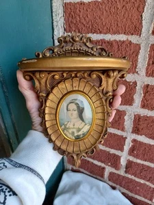 VINTAGE LADY PORTRAIT ROCOCO STYLE CAMEO CREATIONS GOLD GILT WALL SHELF - Picture 1 of 15