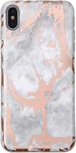 Coque iPhone X et coque iPhone Xs - (marbre blanc or rose) - Photo 1 sur 8