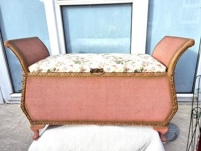 LARGE VINTAGE PINK & GOLD LLOYD LOOM STYLE OTTOMAN BLANKET BOX with HANDLES - Image 1 of 4