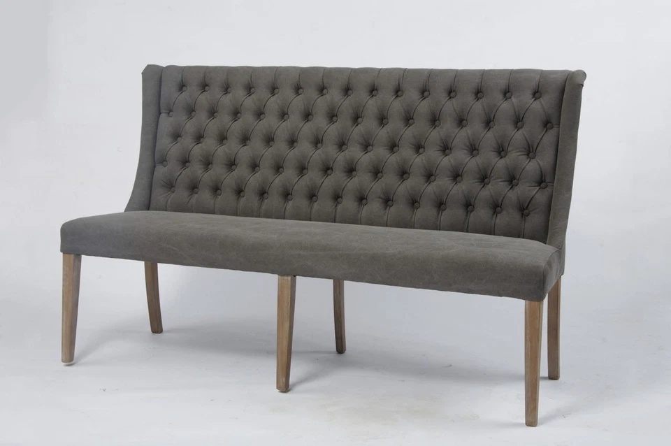 Banco de comedor tapizado acolchado de tela arena ligera Almos en gris Foto 1 de 1