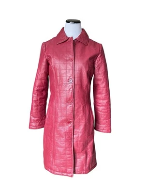 Vintage Spiegel Genuine Leather Long Coat Womens Size 8 Red Quilted Y2K 70s 80s - Image 1 of 4