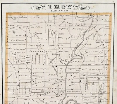 1875 TROY Twnshp  OHIO Plat Map Original DELAWARE COUNTY (14x13) LARGE - Image 1 of 4