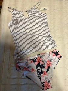 Damen Tankini weiß Streifen und Blumen Beachsissi XLarge - Bild 1 von 3