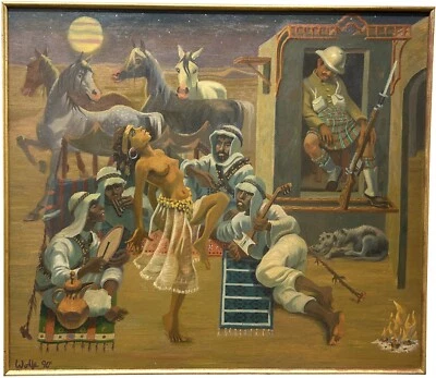 PINTURA ORIENTALISTA AMERICANA Bailarín persa John D. Wolfe siglo XX Foto 1 de 4