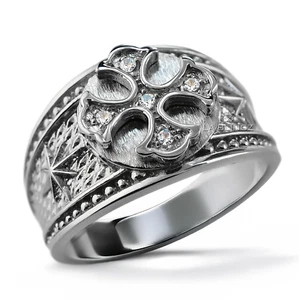Sterling Silver Men's Lab Diamond Cross Signet Ring – Northern Star Band - Picture 1 of 6