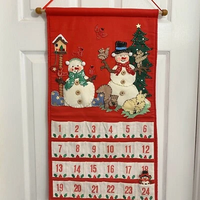 Countdown to Christmas Felt Applique Snowmen Birds Wildlife Advent Calendar - Image 1 of 4