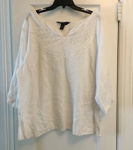 Vintage Carole Little 100 % leinenverzierte Bluse weiß Gr. 2X - Bild 1 von 5