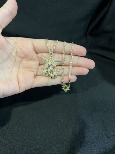 Ciondolo TARGA ORO donna uomo San Miguel Arcangelo San Michele e catenina Valentino