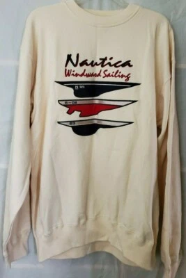 NOS Vtg 90's Men's Nautica Ivory L/S Sweatshirt  - Size L - Image 1 of 4