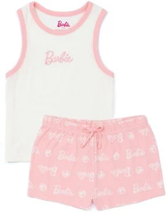 Barbie Mujer Pijama Muñeca Logotipo Blanco Chaleco Camiseta Rosa Pantalones Cortos Pjs Set - Imagen 1 de 39