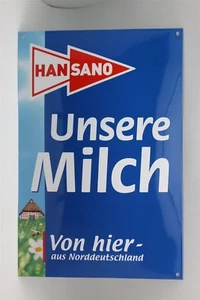 HANSANO Unsere Milch Von hier - aus Norddeutschland Emailleschild 40 x 60 cm - Bild 1 von 1