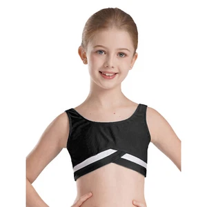 Girls Crop Top Gymnastics Shirt U Neck Vest Sports Tank Sleeveless Bra Kids - Picture 1 of 47