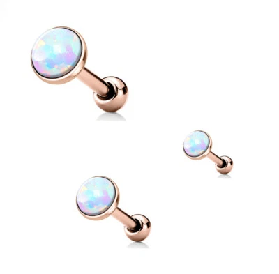 3 Pc White Opal Rose Gold Cartilage Tragus Barbells Studs Triple Helix Earring  - Image 1 of 2