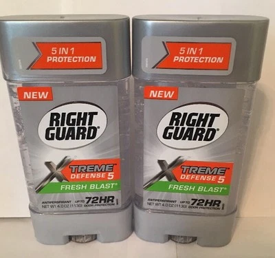 2x Right Guard Xtreme Defense 5 Anti-Perspirant Deodorant Gel Fresh Blast 4.oz - Image 1 of 4
