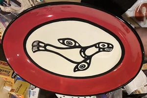 SIGNED Juneau, Alaska INUIT Native Ceramic PLATTER w/ SEA LION Swimming by OJB? - Picture 1 of 7