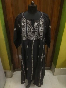 3XL 48" LONG TUNUC 100% COTTON KURTA ETHNIC HANDMADE CHIKAN EMBROIDERY TOP KURTI - Picture 1 of 6