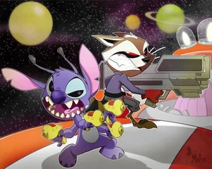 Rocket & Stitch by Billy Martin Wizard World Comic Con Ltd Ed 8x10 Art Print - Picture 1 of 1