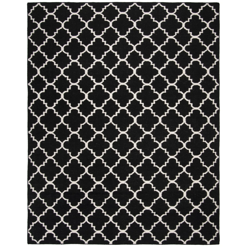 SAFAVIEH Dhurries DHU554L Handwoven Black / Ivory Rug - Image 1 of 4