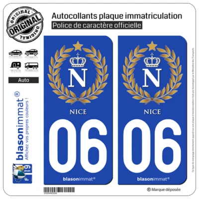 BLASONIMMAT 2 Stickers autocollant plaque immatriculation 06 Nice - Ville impériale